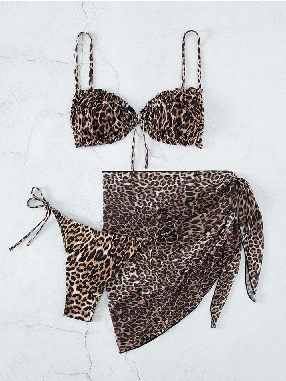 Chic Nation Leopard Print Bikini Set in Brown and Black